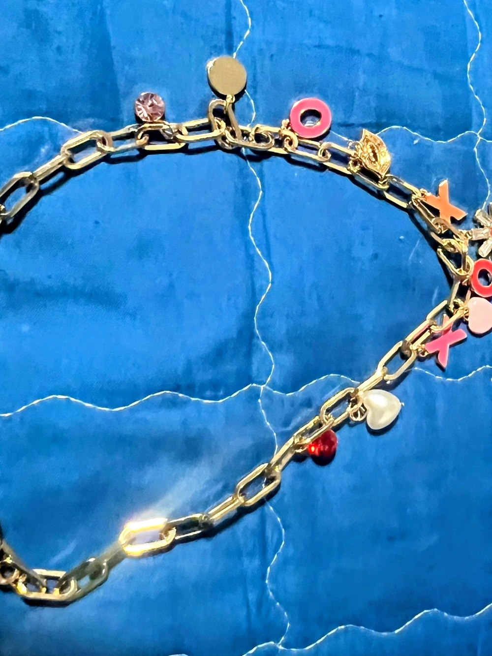 Gold Charm Chain Necklace with Pink and Red Accents